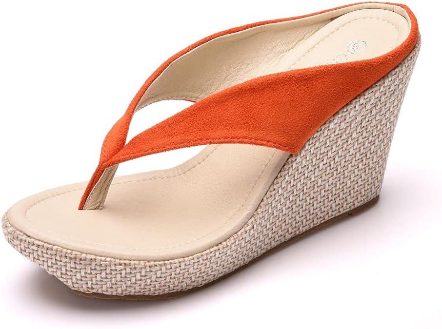 Crystal Queen Women Beach Sandals Platform Wedges Sandals High Heels Wedges Slippers Flip Flops White Flip Flops Plus Size (8.5, Orange)
