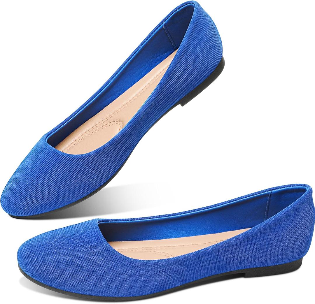 Obtaom Round Toe Women Flat Shoes Slip on Girls Dress Black Ballet Flats (7, Blue)