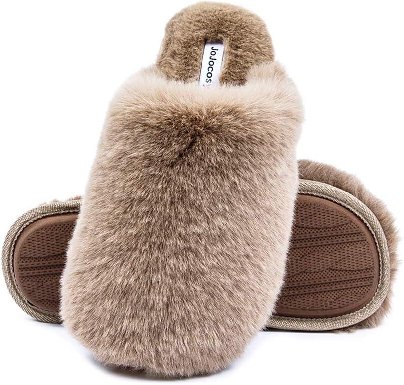 Densely Long-haired Ladys Comfy Fuzzy Memory Foam Scuff Womens Warm Plush Closed-Toe Comfortable Slippers (9-10, Mocha)