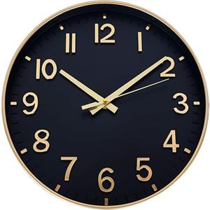 HZDHCLH Wall Clocks Battery Operated,Wall Clock Black Gold,14 inch Wall Clock Silent Non Ticking Modern 3D Numbers for Kitchen Bedroom Living Room Office Classroom Decor