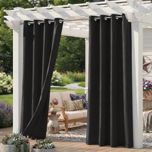 Set of 6 Outdoor Curtains for Patio Waterproof, Breathable Grommet Privacy Panels for Porch, Pergola & Gazebo, Light Filtering, Weatherproof, 54W x 95L Inches, Black