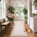 GarveeHome Scalloped Beige 2.5x10 Runner Rug for Hallway Washable Kitchen Rugs Non Slip Solid Modern Minimalism Soft Low-Pile Indoor Carpet for Entryway Laundry Room Floor Mats