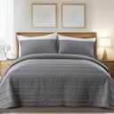 KASENTEX Queen Size Velvet Quilt Set 3 Pieces,Ultra-Soft Bedspread Coverlet with 2 Pillow Shams, Lightweight Bed Blanket, Luxury Elegant Stitch Design, Machine Wash, All Season Bedding, Gray