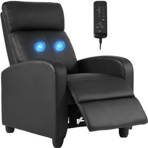 FDW Recliner Sofa Massage Chair Home Theater Seating with Lumbar Support and Padded Backrest for Living Room and Bedroom (Leather, Black)