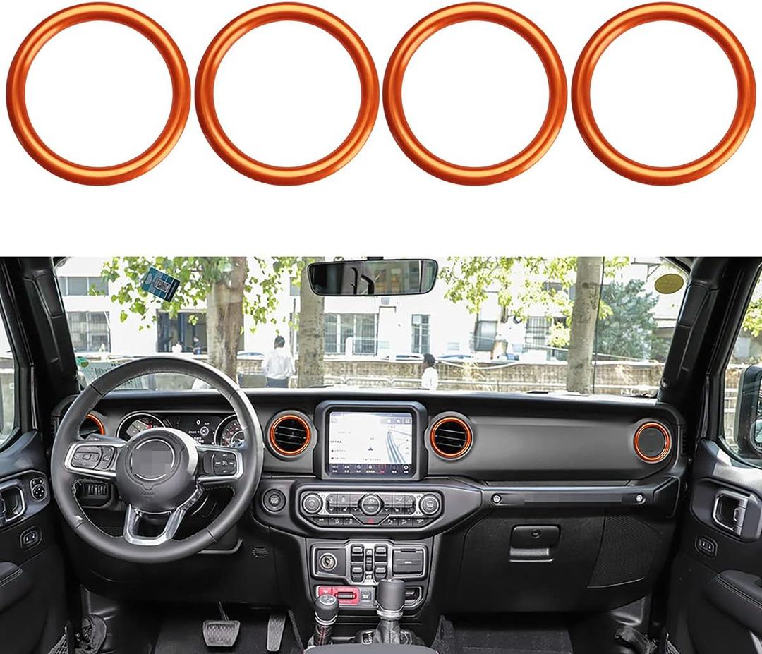Auovo Air Conditioner Vent Ring Interior Accessories for Wrangler JL 2018-2023 Gladiator JT 2020-2023 Dashboard Air Conditioning Vent Outlet Trim Cover Aluminum Alloy (Orange, 2018-2023)