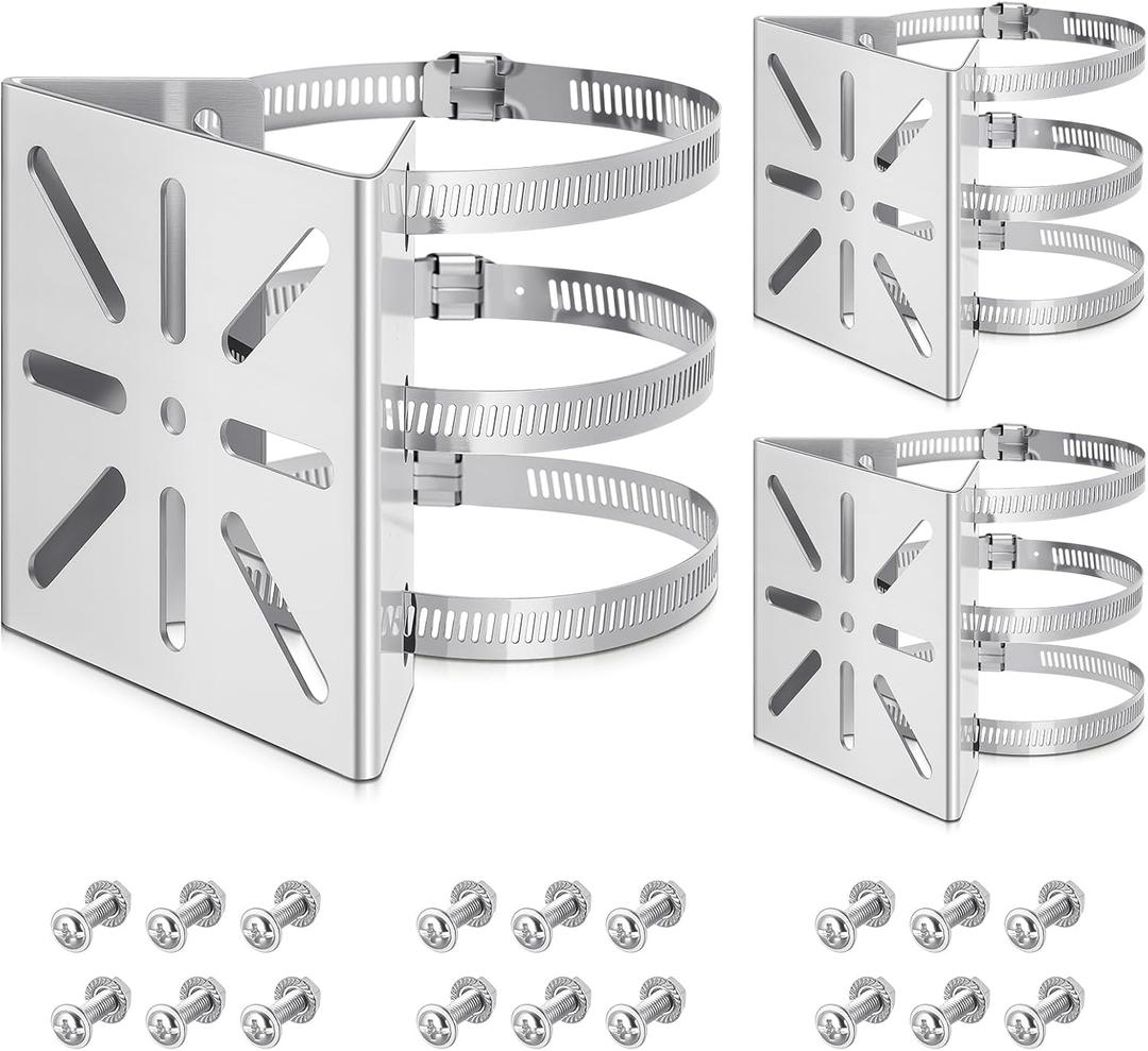 3 Pcs Universal Vertical Pole Mount for Security Camera Wall Mounting Bracket with 6 Loops Stainless Steel Metal Pole Bracket for CCTV Camera Indoor Outdoor Solar Panel LED Wall/Stage Light