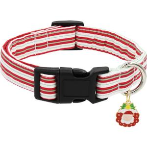 Bubblepup Christmas Dog Collar, Soft Cotton Pet Collars Red Stripe Dog Collars for Small Medium Large Dogs