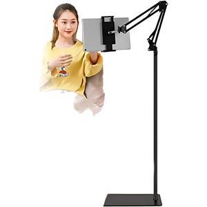 Tablet Floor Stand - Overhead Bed Phone Mount Arm Stretchable Stand Angle Height Adjustable Holder Universal Floor Stand Compatible with iPad mini Air Pro, Galaxy Tab, Kindle, Switch, iPhone, Black