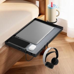 Number-one Bedside Shelf Metal, Clip-On Metal Bed Shelf for College Dormitory Loft Nightstand Organizer Tray with Cup Holder Data Cable Clip Hook for Bunk & Loft Beds Dorm Room Essentials for Boy Girl