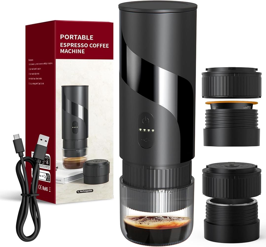 Portable Coffee MachineRechargeable Cafetire Portable de Voyage with USB-C, 20bar, Electric Coffee Maker for Camping & Travel, 3-in-1 Car Coffee Maker, Compatible with Coffee Grounds&Capsules
