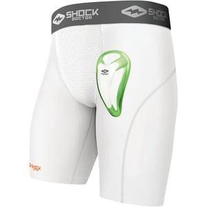 Shock Doctor Sport Compression Short With Cup L, White, Red cup