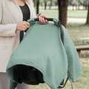 Blissful Diary 2-in-1 Muslin Baby Car Seat Cover, Multi-use Nursing Cover for Breastfeeding, Breathable Infant Car Seat Cover Canopy - Roman Green