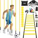 GHB Soccer Agility Training Equipment, 6 Agility Poles, 20ft Speed Ladder, 12 Disc Cones, Resistance Parachute, Jump Rope, 5 Resistance Bands, Soccer Training Poles for Speed Agility Training (Yellow)