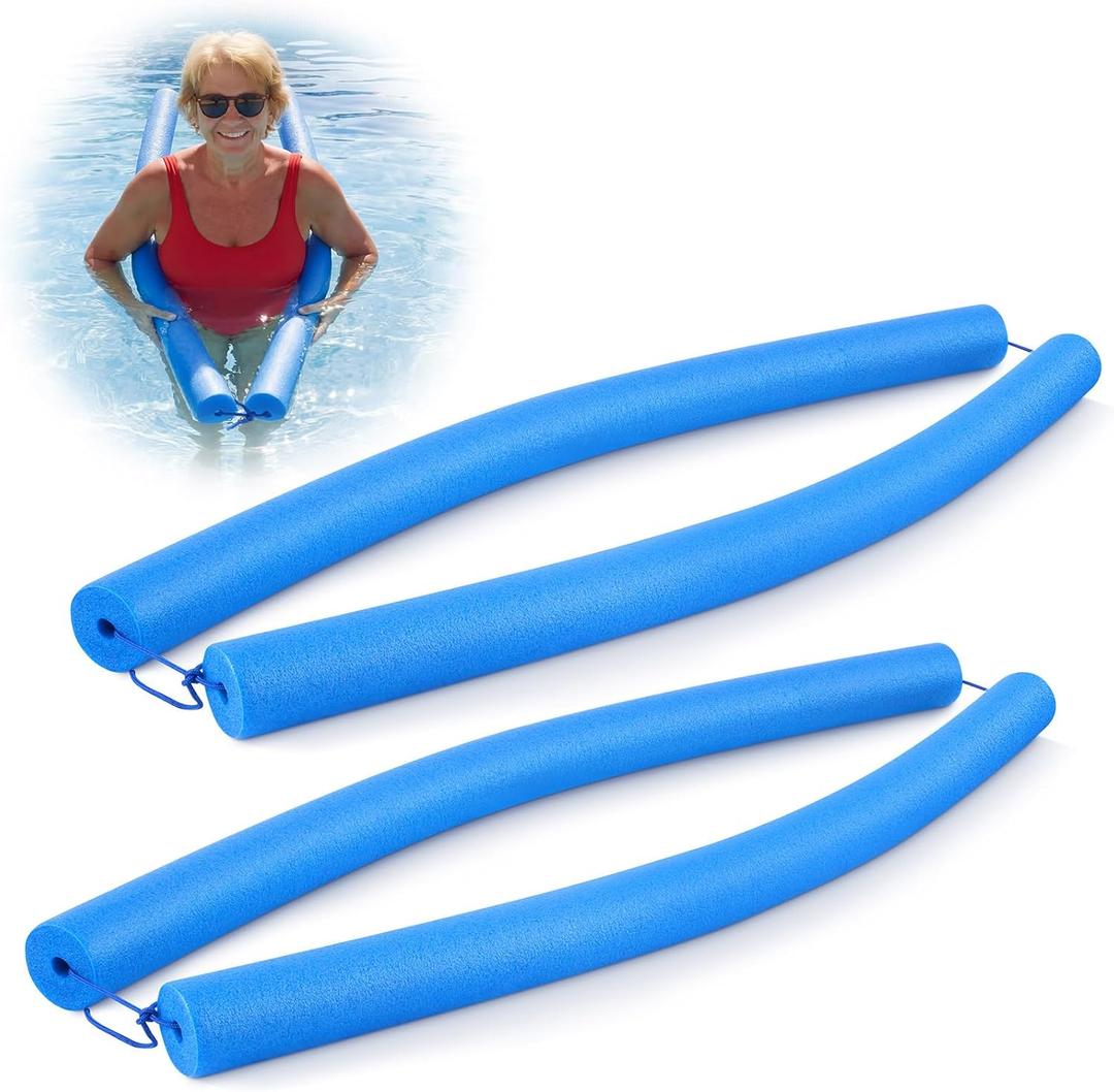 Pangda 4 Pack Foam Pool Noodles for Swimming 51.2” Extra Dense Jumbo Foam Swim Tubes with 2 Nylon Ropes, Hollow Core Floaties for Pool, Beach, Swim Training, Aerobics, and DIY Crafts