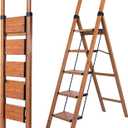 Step Ladders Folding 5-Step Woodgrain Finish Aluminum Foldable Step Stool,Anti-Slip Portable Sturdy for Home & Kitchen Office 330 lbs