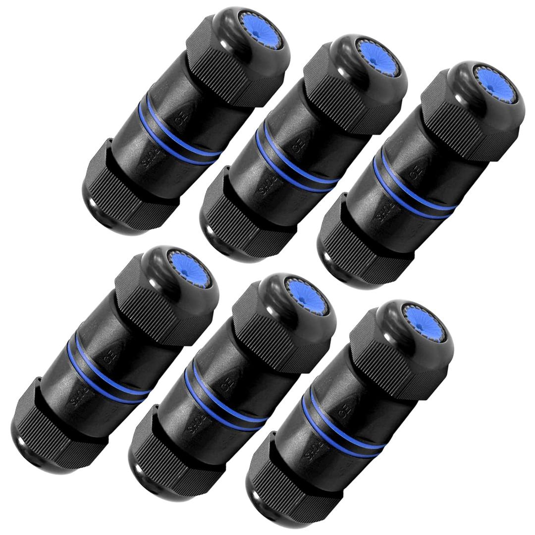 VCELINK Waterproof RJ45 Coupler IP68 Short Profile, Cat6/Cat5E/Cat5 Waterproof Ethernet Connector Shielded, Outdoor Network LAN Cable Extender PoE 6-Pack, 3.23in (Blue)