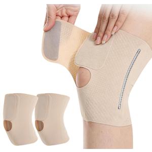 Ultra Thin Knee Brace for Women Men with Side Stabilizers, 2 Pack Knee Braces for Knee Pain ACL MCL Arthritis Joint Pain Relief, Adjustable Compression Sleeve Patellar Tendon Support Strap, Rodilleras Para Dolor de Rodillas (Beige, Medium)