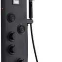 MEANTT LED Lights Shower Panel Tower - Waterfall Rainfall Shower Panel Tower System with 4 Body Jets - 5-in-1 Multifunction Shower Column - Matte Black Stainless Steel Shower Tower with Handheld