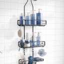 Shower Caddy Hanging Bathroom Organizer: Over Head Adjustable Rack for Tall Showerhead - Extra Large Storage Shelf for Big Shampoo Bottles with Soap Holder (Grey)