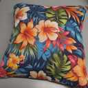 Hawaii Tropical Floral Pattern Hibiscus Flowers Palm Leaves Throw Pillow (16x16)