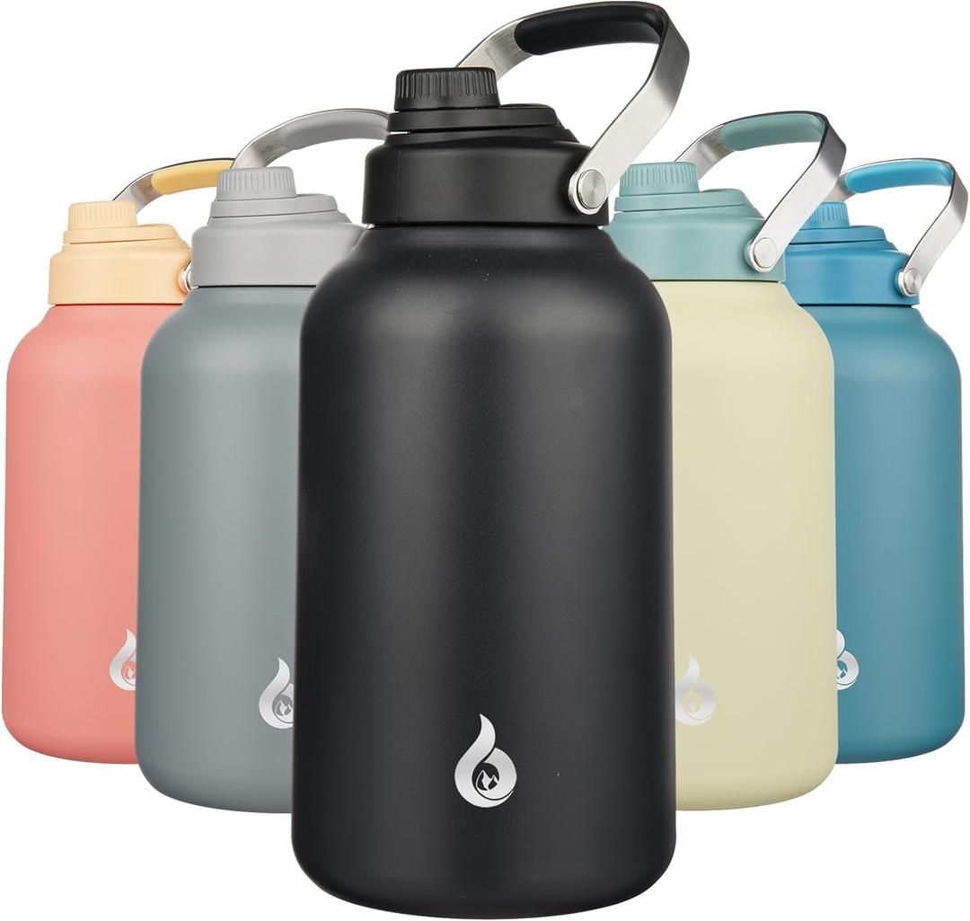 BJPKPK 1 Gallon Water Bottle Insulated, Dishwasher Safe 128oz Large Water Jug with Metal Handle & BPA Free Spout Lid, Stainless Steel Metal Jug for Gym, Sports & Hiking, Black