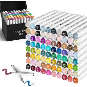 Dual Tip Blender Art Markers, 80 Colors - Alcohol Based Markers with Carrying Case, Perfect for Coloring, Illustrations, Sketching