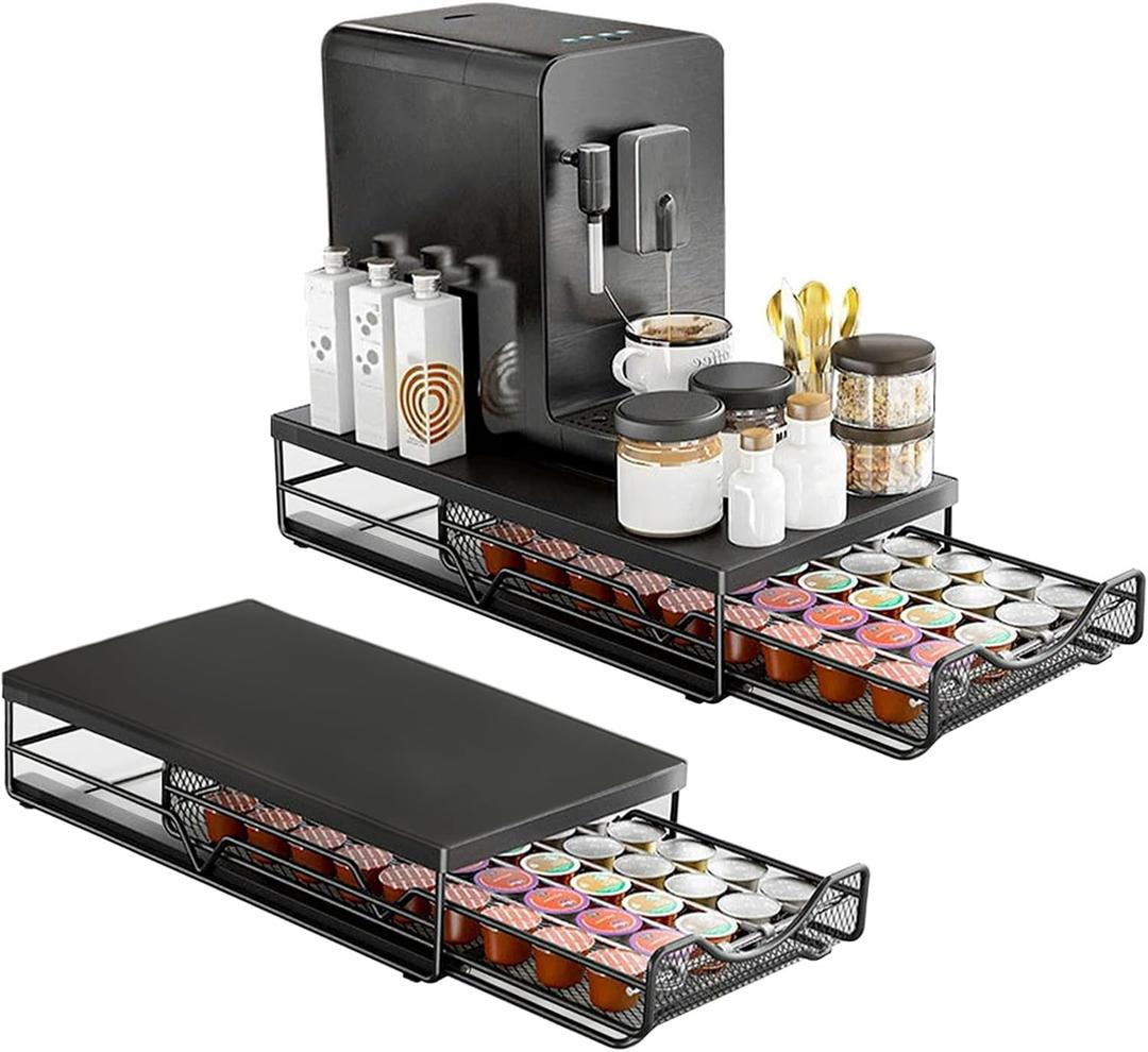 2 Pack Coffee Pod Drawer Compatible with Nespresso Original Line & Vertuo, Holds 80 Capsules, Adjustable Coffee Capsule Storage Organizer for Coffee Station, Home Kitchen & Office