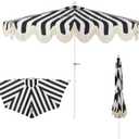 JONATHAN Y Half Umbrella UMB1201H Beverly 9 ft. Designer Classic Scalloped Fringe Market Patio with Crank, Tilt Button and UV Protection in Black/White, White Pole