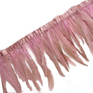 2 Yards 8-10" Rooster Hackle Feather Fringe Trim, Sewing Craft Feather for DIY Decorations-Pink