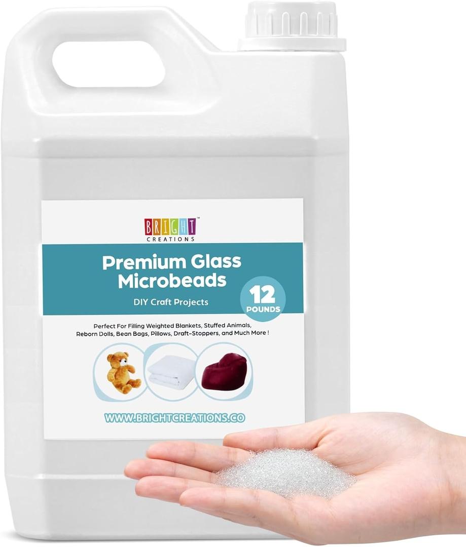 Bright Creations Glass Microbeads 12 lbs  Premium Micro Glass Beads for Weighted Blankets, DIY Crafts, Stuffed Animals & Dolls  Crystal Clear Filler Beads with Reusable Storage Container