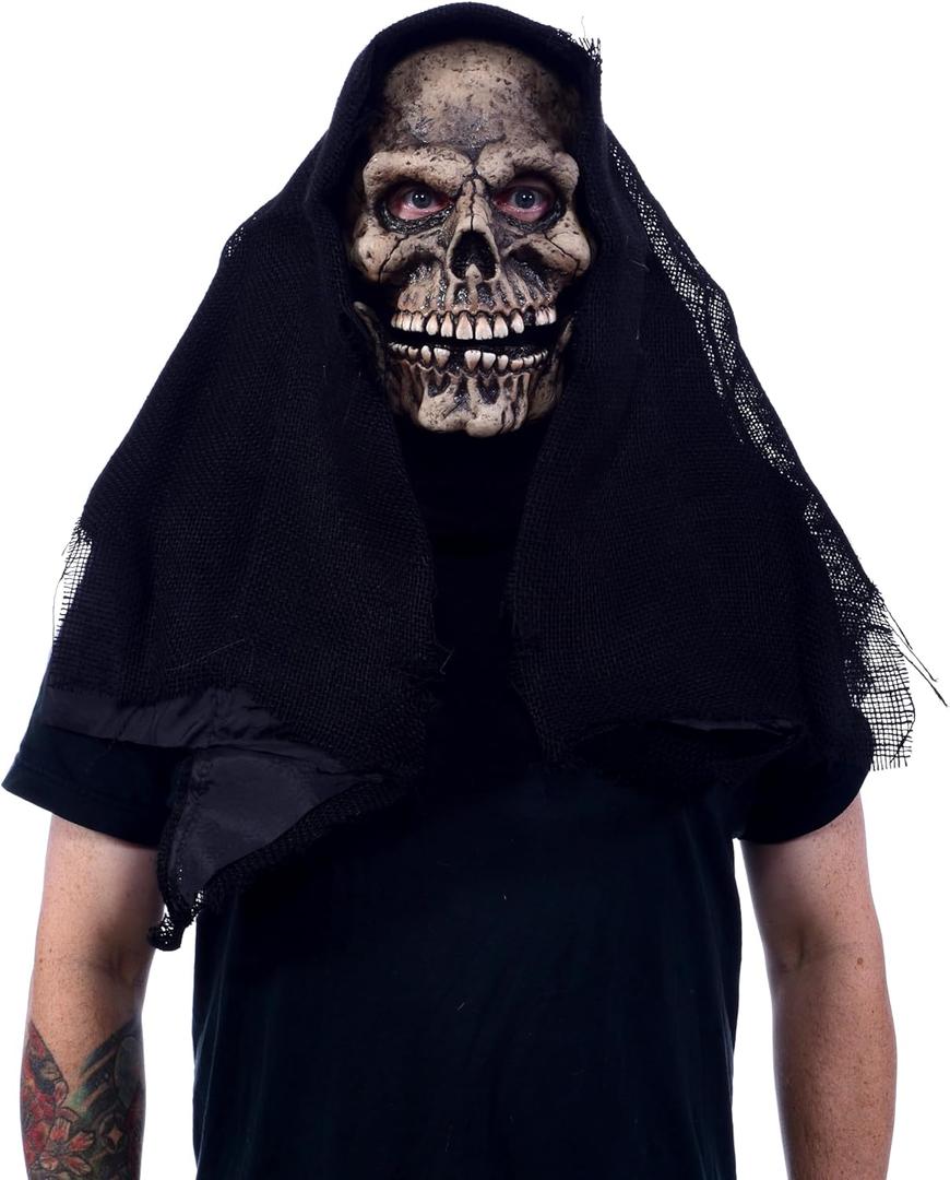 Zagone Grim Reaper Mask  Realistic Skull Face with Moving Jaw, Skeleton Halloween Costume for Adults, Scary Reaper Mask