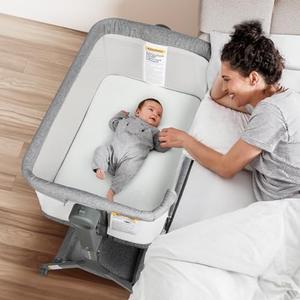 MUHDUH 3-in-1 Baby Bassinet, Bedside Bassinet Sleeper, Rocking Bassinet with Comfy Mattress&Breathable Mesh, 6-Height Adjustable, Quiet Moveable & Easy-Assembly Grey Crib, 0-5 Months Baby