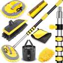 144'' Long Extendable Handle Car RV Wash Brush Kits with Collapsible Bucket, RV, Truck Washing Kit with Extension Pole - Microfiber Car Mop, Bristles Washing Brush, Squeegee Mitt, RV-Wash Cleaning Kit (Yellow)