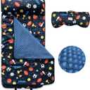 Toddler Nap Mat with Removable Pillow & Minky Blanket Roll Up Storage Kids Sleeping Bag Soft and Comfortable Toddler Sleeping Bags for Travel Camping Daycare Preschool (sports)