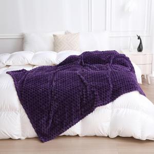 Puncuntex Deep Purple Throw Blanket 108"90" inches Fuzzy 3D Jacquard Decorative Flannel Fleece Super Soft Plush Cozy Blanket for Couch Sofa Chair Lightweight