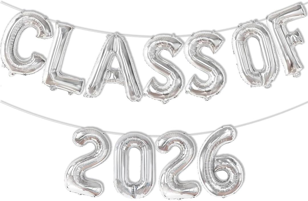 7 x Silver Class of 2026 Balloons - 16 Inch Silver Letter Graduation Balloons for Graduation Decorations Class of 2026 - Grad Balloons for Grad Party Decorations 2026