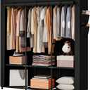 SORCEDAS Portable Closet Wardrobe Storage Organizer Metal Hanging Rack Non-Woven Fabric 50 Inch (Black)