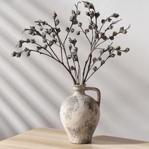 Antique Ceramic Vase, 8.3 Inch Terracotta Vase with Handle, Boho Decor Decorative Vase, Rustic Vase for Home Decor, Farmhouse, Living Room, Floor, Wedding, Christmas- Gray (Brown)