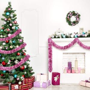 WILLBOND Christmas Tinsel Garland Xmas Metallic Tinsel Twist Garland Glitter Christmas Tree Hanging Wreath Decor for Staircase Railing Banister Indoor Outdoor Ornament (Rose Gold, 26.2 ft)