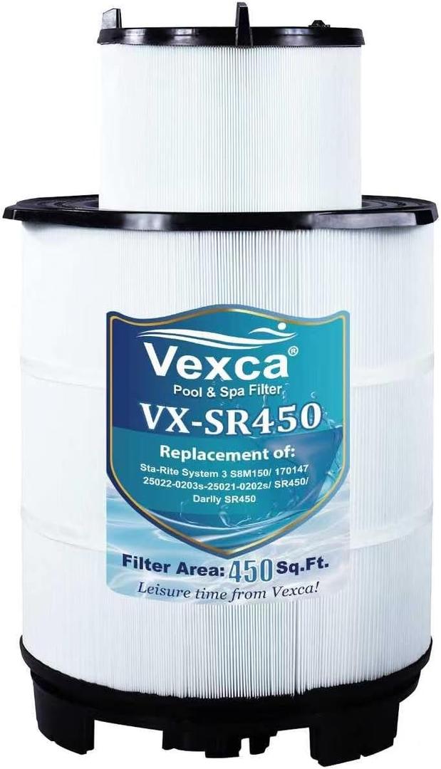 Vexca® Swimming Pool Filter Cartridge Compatible with 170147 S8M150 Sta-Rite System 3 25022-0203s-25021-0202s, Darlly SR450, 450 Sq. Ft