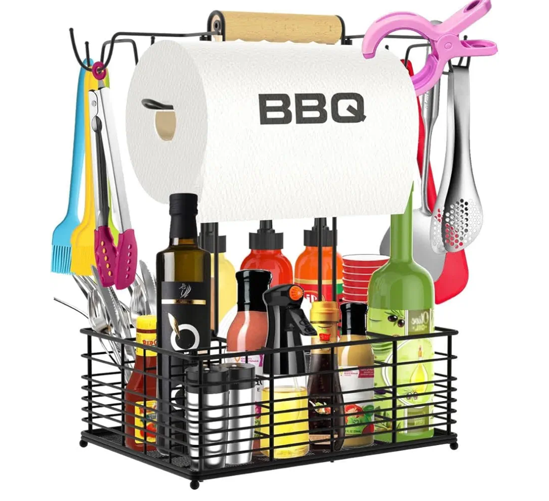 Grill Caddy, BBQ Caddy for Outdoor Grill, Camping Essentials, Camping Accessories, Outdoor Kitchen BBQ Grill Accessories for Camper, Tailgate Essentials, Grilling Gifts for Men