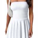 OQQ Women's Mini Dress Summer Cocktail Tube Ruched Waist Ruffle Corset Party A-line Dresses (White, XL)
