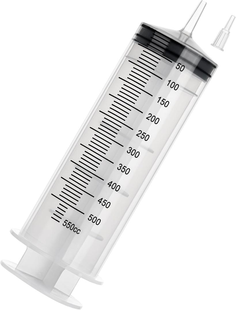 500ml Large Syringe, Plastic Syringe with Tip Adapter, for Thick Liquids for Scientific Labs, Measuring, Watering, Refilling, Filtration Multiple Uses, Individual Sealed