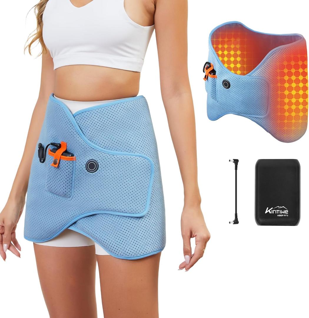 Dual Hip Heating Pad for Hip Support Brace,12V Heated Hip Wrap with 15000mAh Battery and Hot Cold Modes for Double HIPS,Back&Abdomen,Thighs,Shoulders,Portable Electric Heat Pad Belt for Women Men (Up to 52'', Blue)
