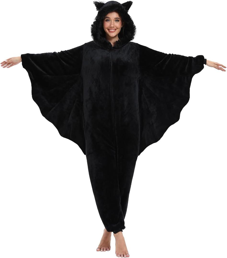 Adult Onesie Pajamas Animal One Piece Costume Halloween Cosplay for Women Men (Medium, Bat)