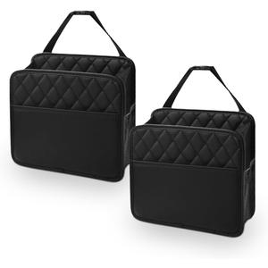 Foldable Car Seat Back Organizer, Large Capacity Hanging Car Backseat Storage Bag with Cup Holders, PU Leather Waterproof Car Trash Bag Can, Car Travel Accessories for Most Vehicles (2)