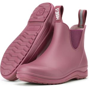 HISEA Waterproof Chelsea Boots for Women, Anti-Slip Ankle Rain Boots, Matte Fashion Rainshoes for Gardening, Walking, Outdoor, Comfortable Slip-on Short Boots, US 8  Hawthorn Red