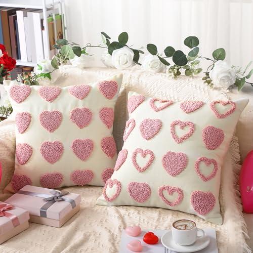 Mixweer 2 Pcs Valentines Day Throw Pillow Covers 18 x 18 Inch Love Heart Decorative Pillow Covers Soft Plush Faux Fur Valentines Cushion Pillowcase for Valentine‘s Day Couch Sofa Home Decor Gift(Pink)
