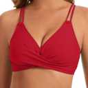 Womens Twist Front V Neck Bikini Top Push Up Padded Swim Top Swimsuit Lace Up Criss Cross Back Bathing Suits Tops (Red, XS)