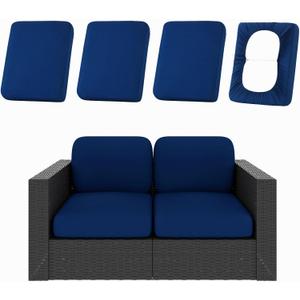 hyha 4Pcs Patio Cushion Covers, Stretch Outdoor Couch Cushion Covers Replacement, Washable Outdoor Chair/Sofa Slipcovers for Patio Furniture Cushions Protector with Elastic Bottom(Navy,Cover Only)